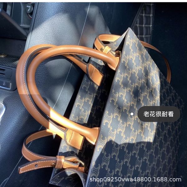 

qiwei same cabas triomphe old flower hand tote triumphal arch printed leather women's bag