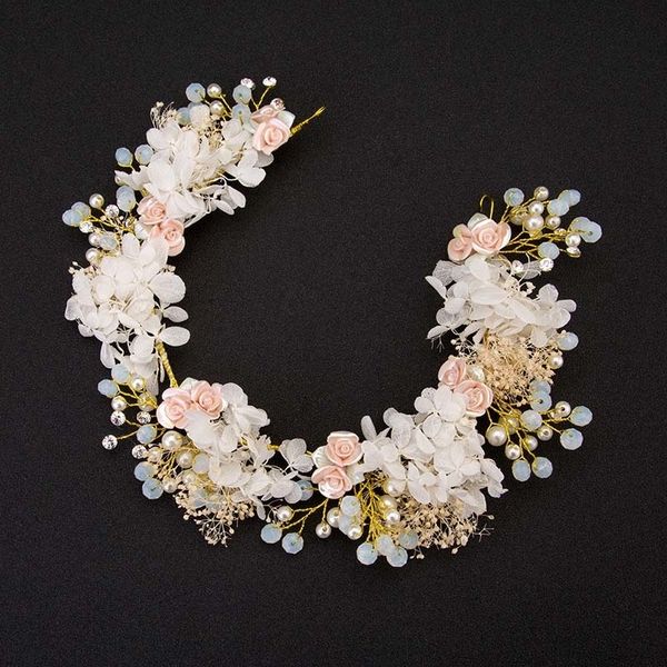 

forseven boho colorful rose flower crown crystal pearl headpiece for festival wedding bridal hair accessories tiara hair jewelry y200409, Slivery;golden
