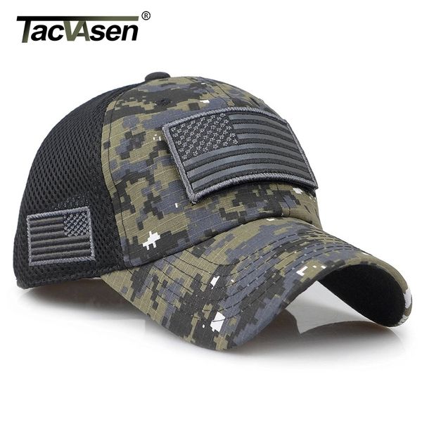 TACVASEN Taktische Tarnung Baseball Caps Männer Sommer Mesh Militär Armee Caps Konstruiert Trucker Cap Hüte Mit USA Flagge Patches Y200110