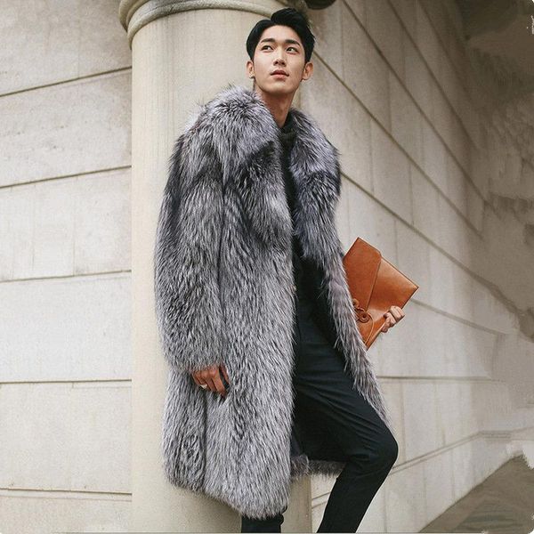 

new specials imitation fur coat imitation fur long coat men silver fake male warm winter jacket plus size 5xl, Black