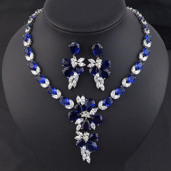

white/red/green/blue zircon party/wedding bridal jewelry set,luxury fashion necklace earring set for women, Silver