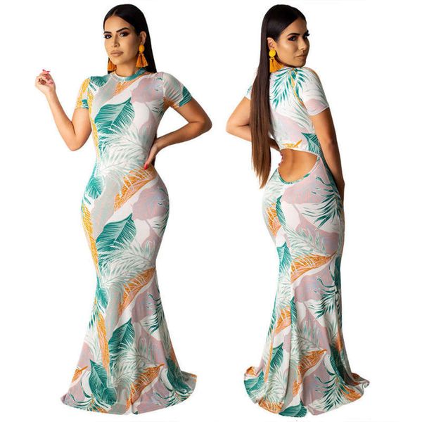 

women's short sleeve leaf print l035 long dress bohemian, Black;gray