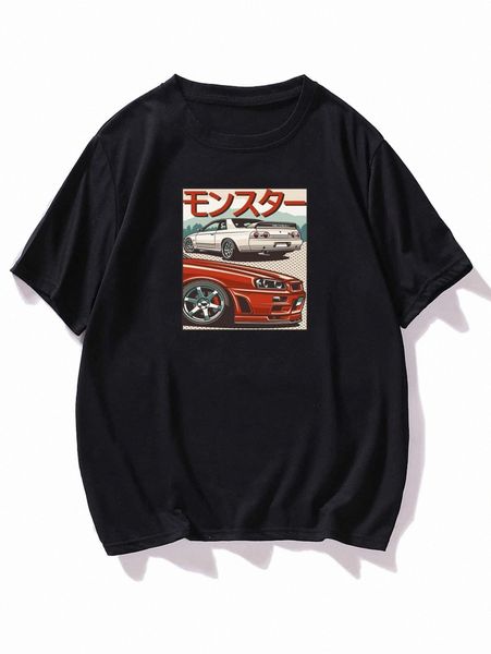 

men japanese letter and car print tee g6os#, White;black
