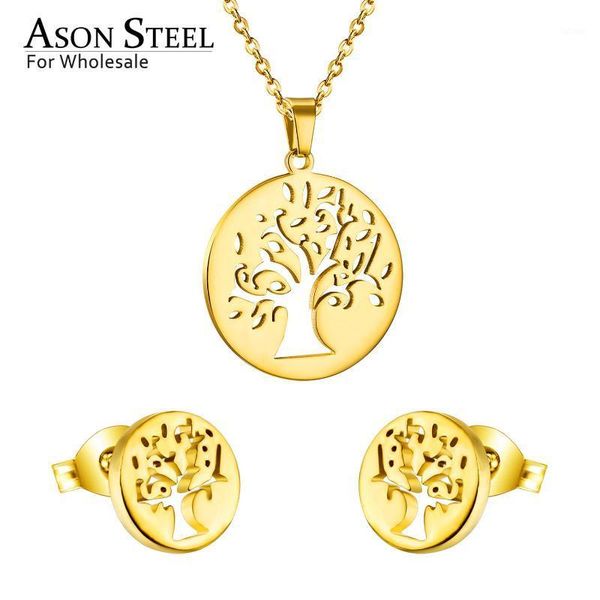 

asonsteel christmas jewelry sets female accessories stainless steel tree pendant necklace earring sets wholesale party1, Silver