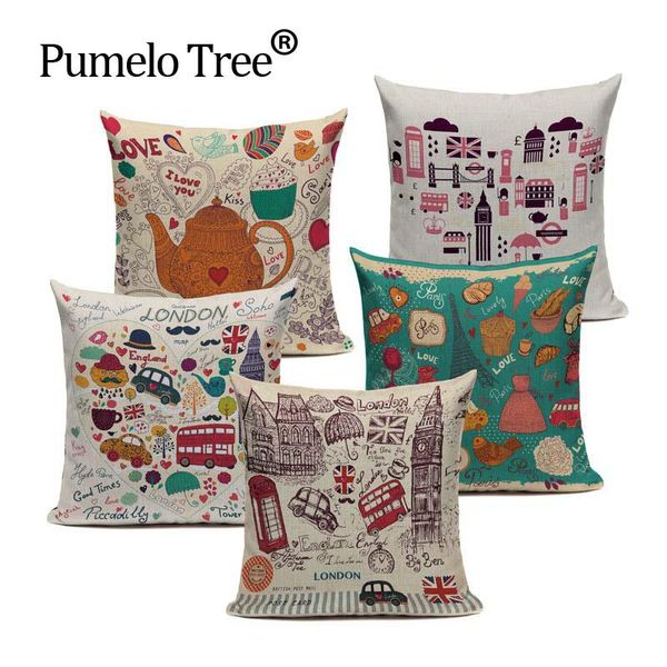 

cushion/decorative pillow british style london and frence home decorative sofa cushion cover throw case vintage cotton linen square cute