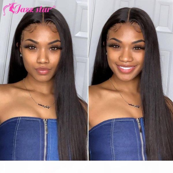 

brazilian straight lace front wig t lace part wig middle part front human hair wigs for women non-remy jazz star 150density, Black;brown