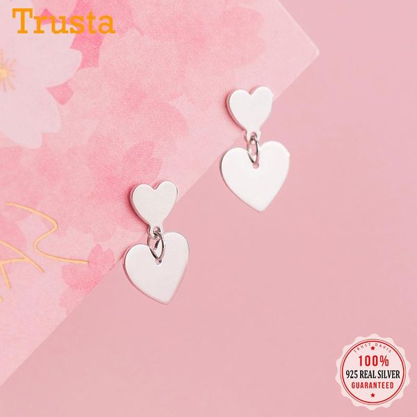 

trustdavis real 925 sterling silver fashion romantic heart love charm stud earrings for women wedding christmas jewelry db009, Golden;silver