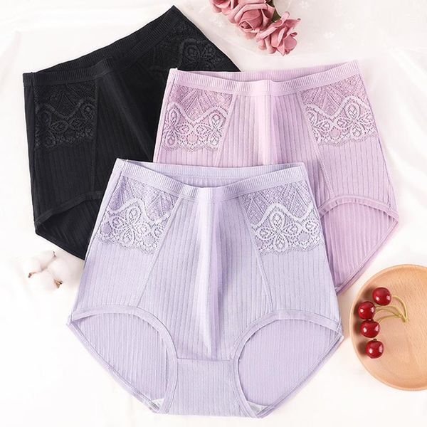 

women's panties xl~6xl abdomen cotton briefs striped plus size lace underwear lingerie antibacterial underpants female intimates, Black;pink
