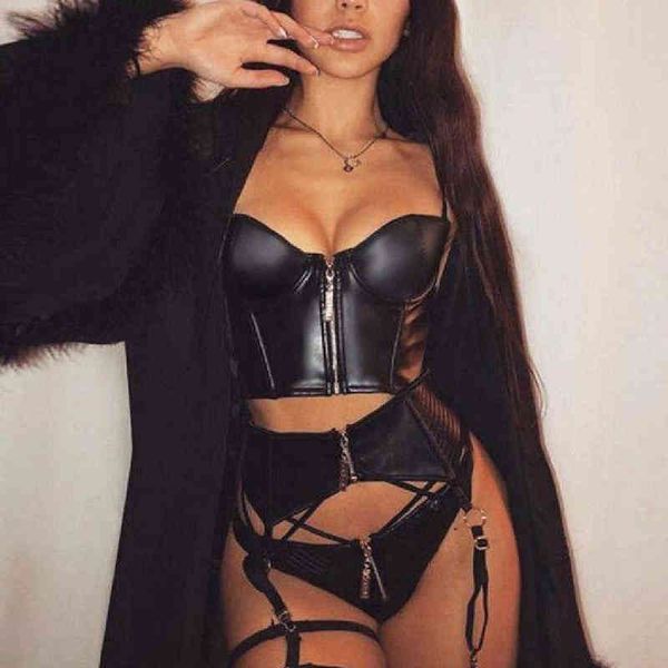 

nxy set zipper leather lingerie underwear women bras short panties suit with garter belt catsuit clubwear sutian feminino 1222, Red;black