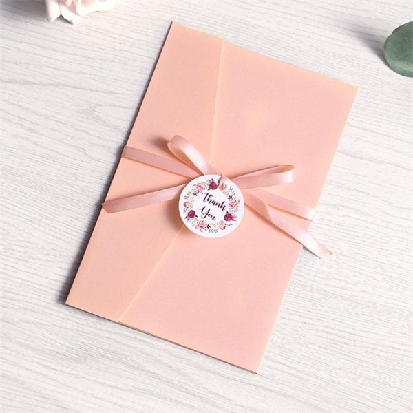 

100pcs wedding invitations pink blue burgundy pocket greeting cards envelope customized party with ribbon and tag