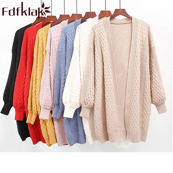 

fdfklak autumn women cardigans sweater v neck solid loose knitwear casual knit cardigan outwear winter jacket coat 7 colors1, White