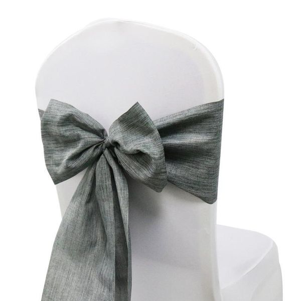 

1pc wedding chair knot gray khaki cotton linen chair sashes cover chairs bow band belt ties for weddings banquet ho qylgli