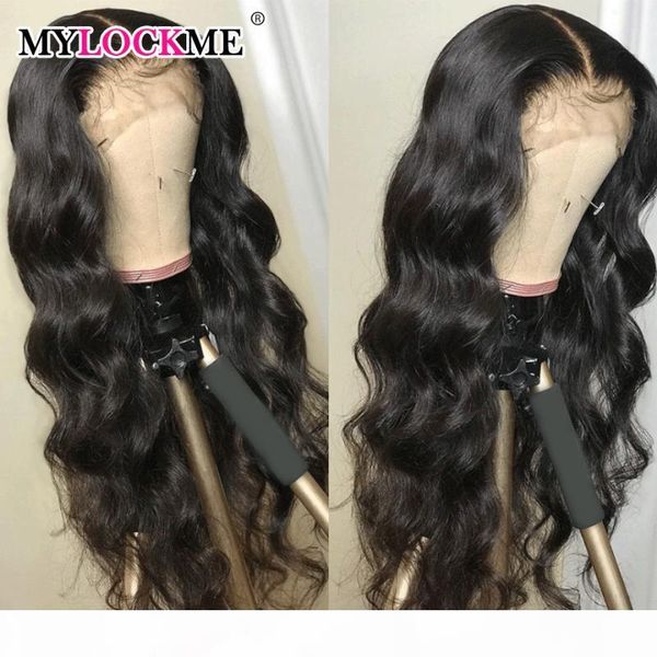 

body wave 13*4 lace front wigs human hair wigs 150% density pre-plucked brazilian remy hair lace front for women mylockme, Black;brown