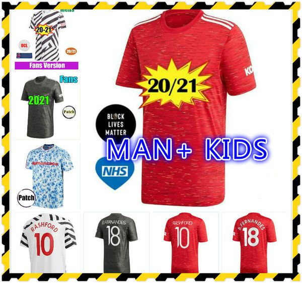 

версия игрока rashford pogba fernandes 20 21 манчестер футбол юнайтед джерси юнайтед 2020 2021 футбольный комплект рубашка s наборы униформа, Black
