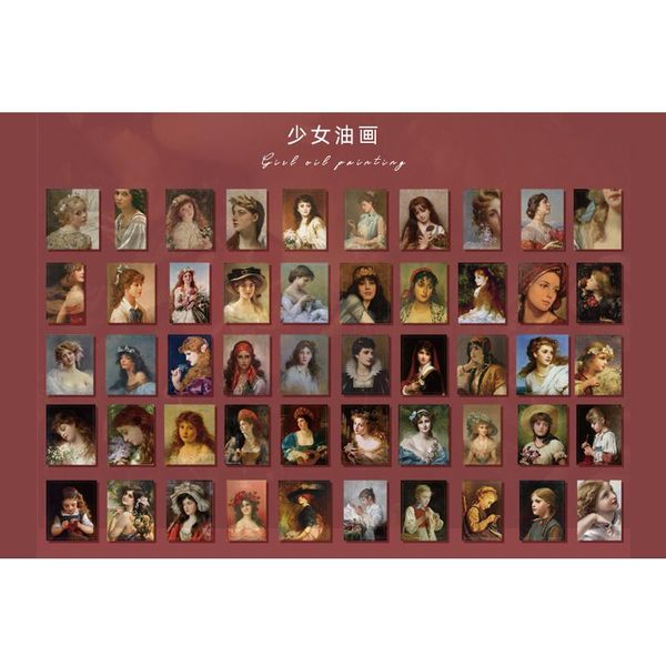 

50pcs box vintage stamp stickers set flowers angel painting decorative collage scrapbooking back to school stick label album wmtgzh
