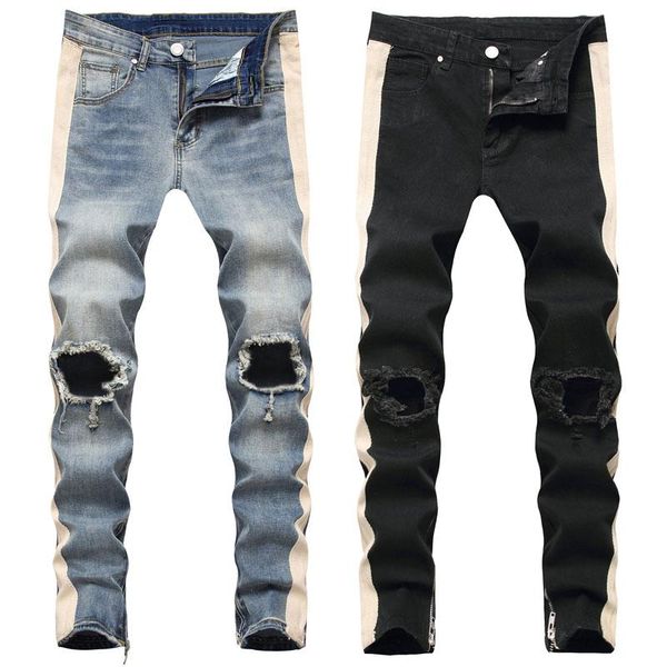 

men skinny jeans slim fit pant denim pant men jeans ripped stretchy long, Blue