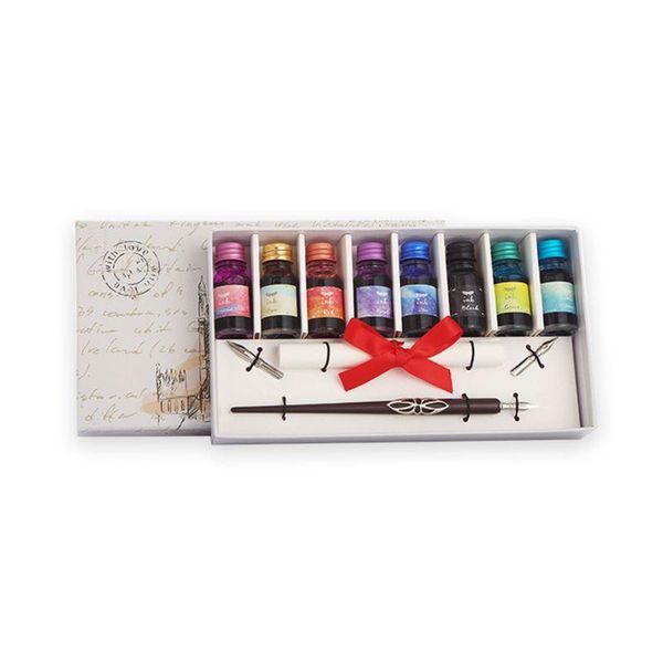 

wooden caligraphy dip pen hook line signature fountain pens with ink nibs set offices school stationery gift y5ge