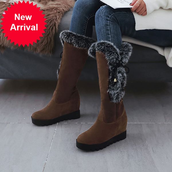 

2021 the new party style winter in a knee-boot high rabbit hair black medium bow-up with increasing women's riding boots yi7a