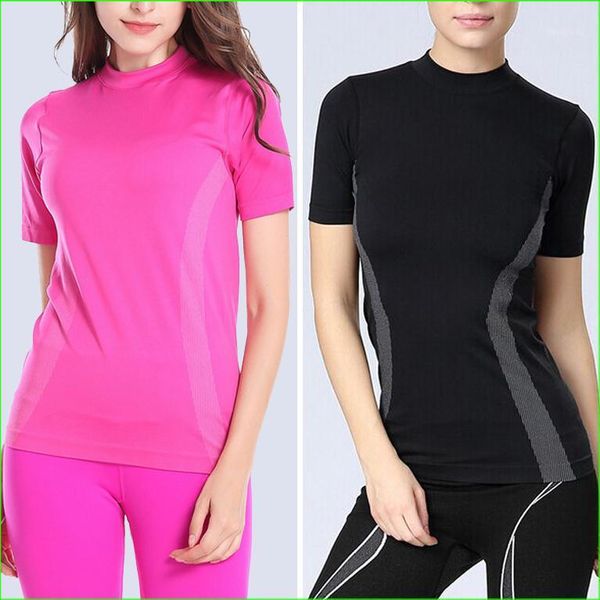 

wst04 dry quick gym t shirt compression tights women's sport t shirts sport wear women running short sleeve t-shirts1, Black;blue