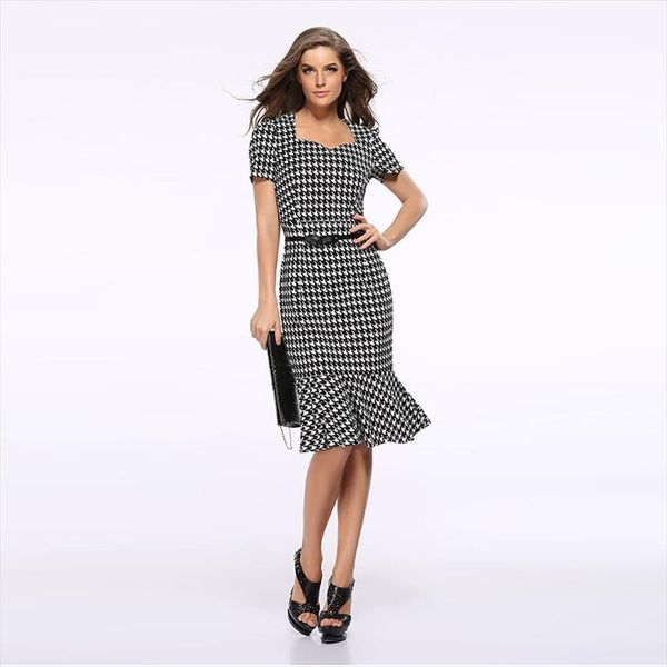 

формальное летнее новый карандаш высокая талия офис одежда 2020 платья женская мода пледы новые платья платья женщины мини короткие рукав, Black;gray