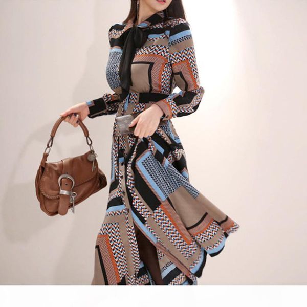 

h han queen vintage print elegant long dress women 2019 spring single-breasted shirt dresses waist swing ankle-length vestidos y190514, Black;pink