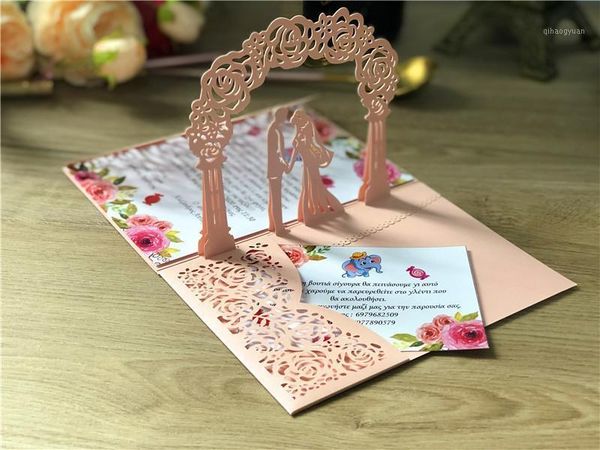 

100pcs unique elegant laser cutting -up 3d wedding invitations cards for bridal shower engagement party, customizable1