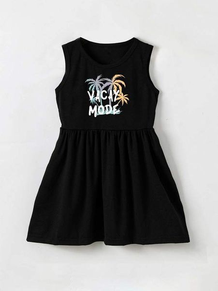 

toddler girls letter & coconut tree print dress she, Red;yellow