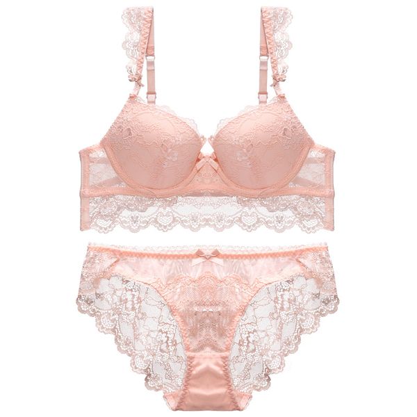 

lingerie set padded bra set push up bras set for women underwear women pink bra underwire ruffled straps lace bra and brief c1211, Black;white