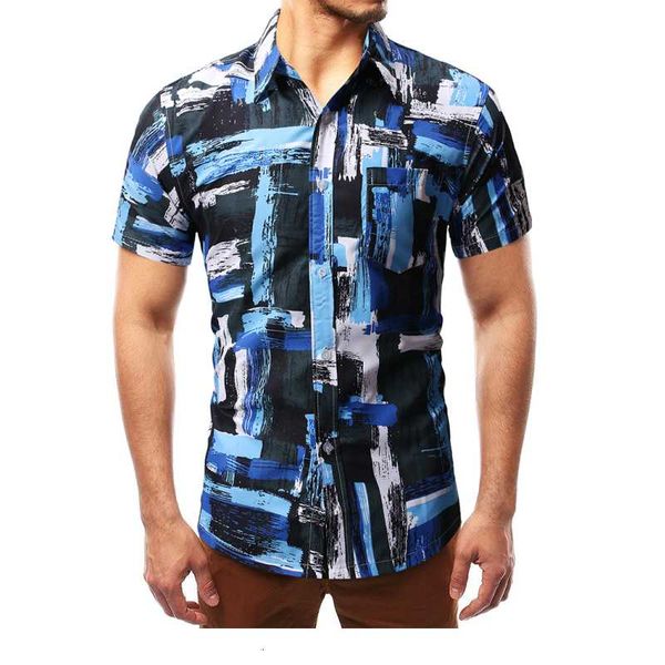 

summer contrast color print casual men's fashion short sleeve shirt, White;black