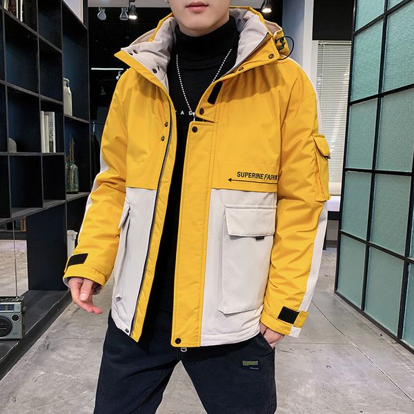 

men's korean trend thickened warm tooling padded winter 2020 new down cotton jacket, Black