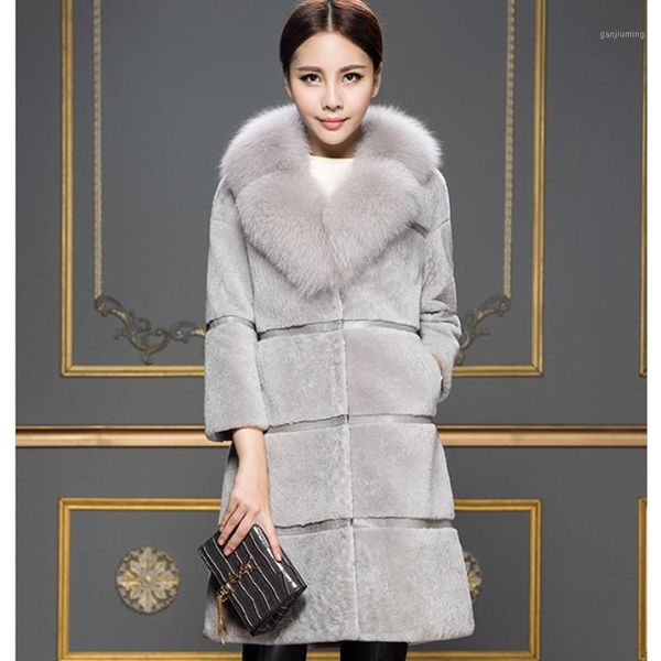 

2018 autumn winter faux fur coat korean female new sheep shearing fur one coat long section imitation collar1, Black