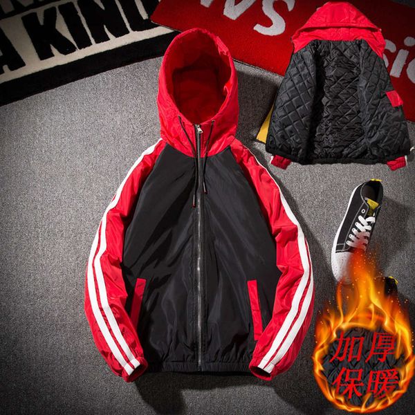 

straight cotton thickened jacket autumn and winter new hooded young student men's coat, Black