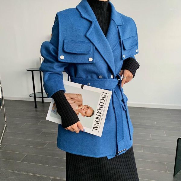 

small incense at double-sided wool coat autumn/winter 2020 1077 new female south korean loose cashmere woolen cloth coat1, Black