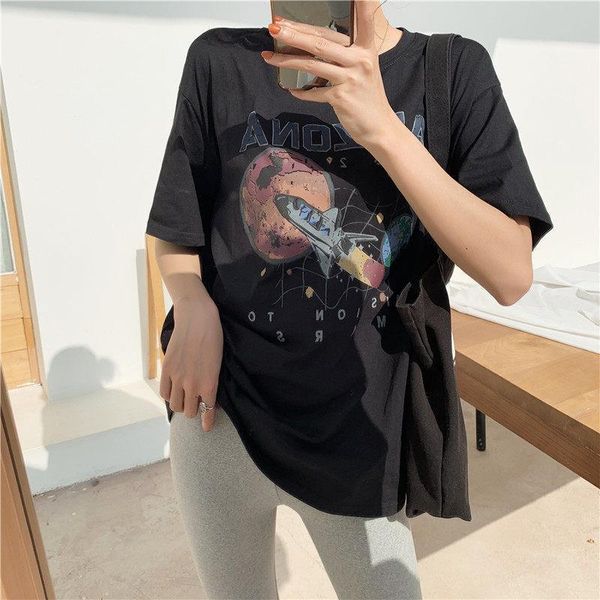 

черная футболка женская одежда mission mars космический корабль mars print arizona cotton top t-рубашка падение доставки, White