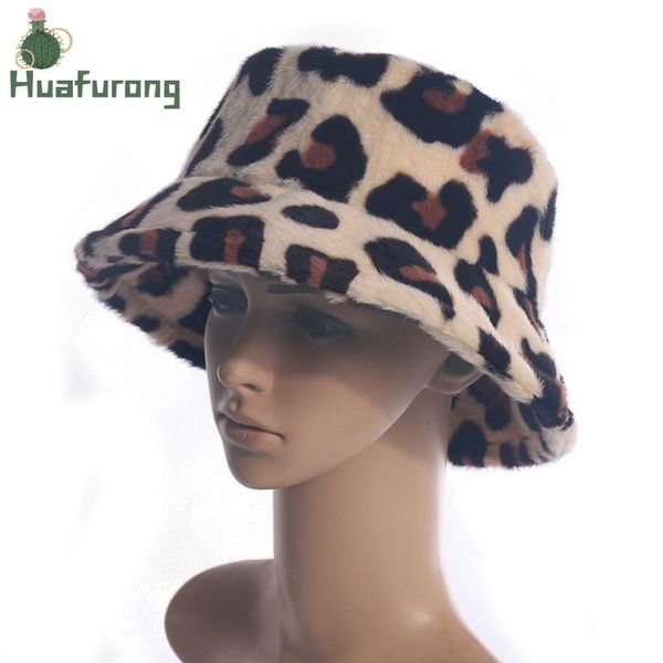 

wide brim hats huafurong fisherman hat female autumn winter leopard print fur beret all-match outing basin fashion trending, Blue;gray