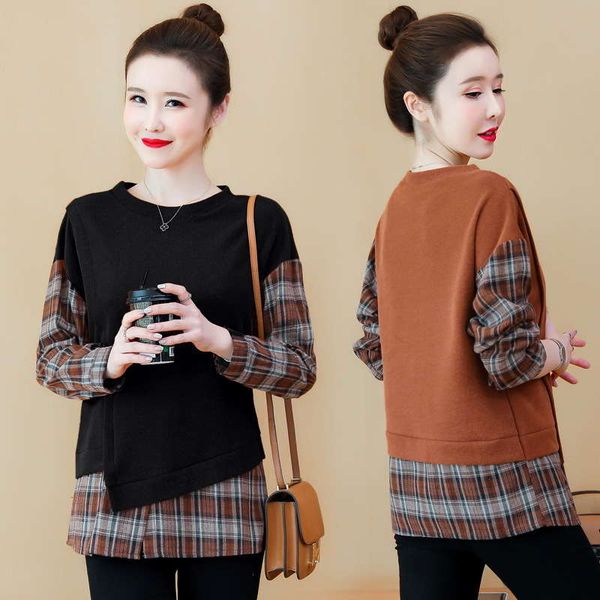 

2020 women's two piece loose plaid blouse, Black