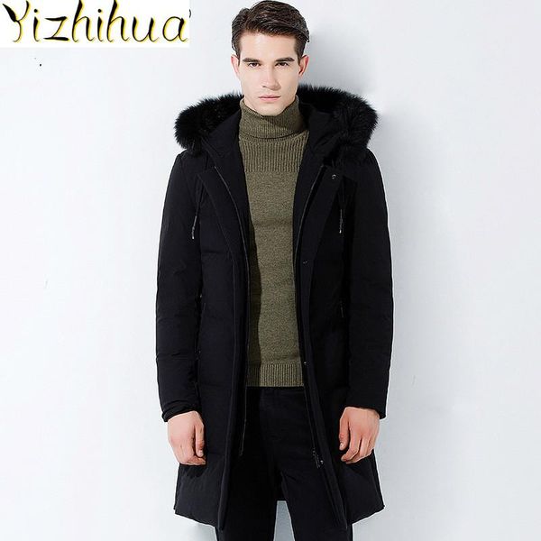 

azazel men's winter down jacket men clothing 2020 coat hooded clothes real fur collar parkas thick mens jackets rape lxr636, Black