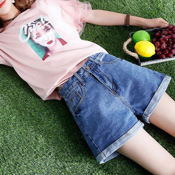 

gonegoing 2021 summer new women simple black denim shorts high waist irregular length wide leg jeans shorts 070705, White;black