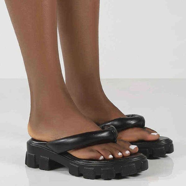 

shoes for women 2022 fashion trend woman sandals flip flop women slippers yellow platform slides female square heel shoes y220221, Black