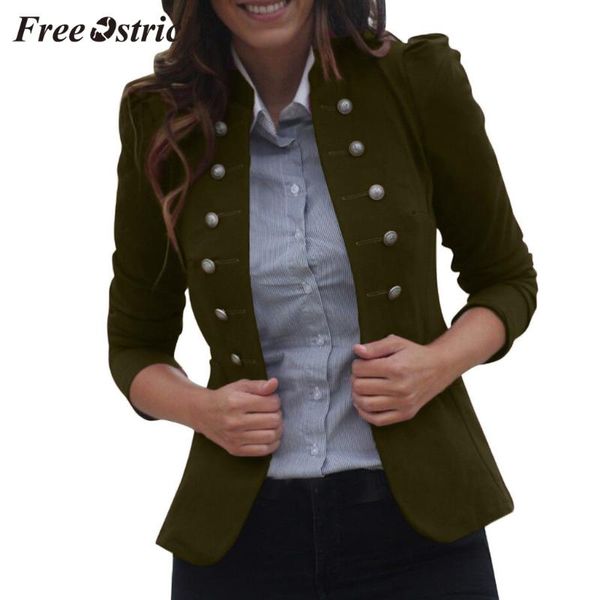 

ostrich women's winter warm retro jacket uniform button coat punk style solid color simple wild casual double-breasted coat, Black;brown