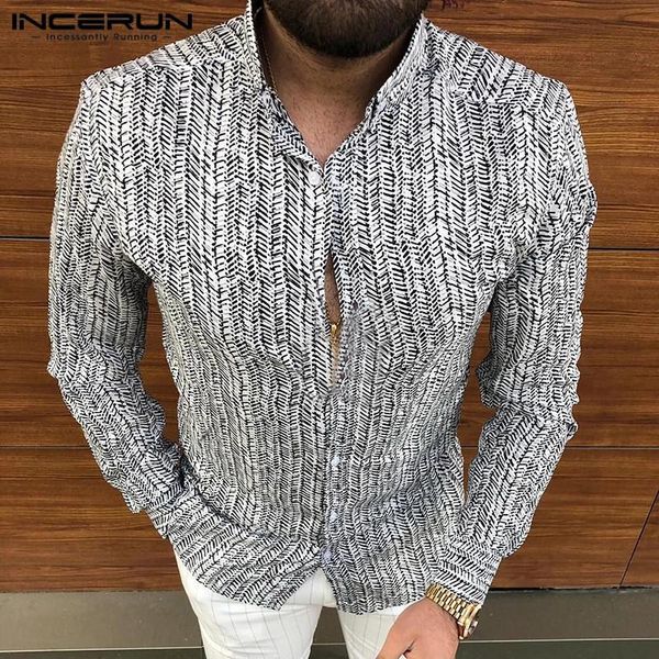 

men's casual shirts incerun korean fashion men chic printed long sleeve collar shirt vacation retro literary fresh street button mens b, White;black