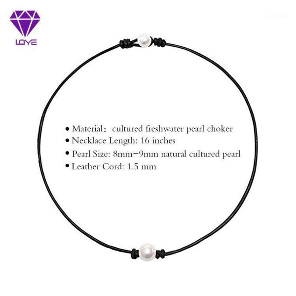 

natural freshwater pearl necklace simple leather rope necklace ladies single bead handmade leather jewelry1, Golden;silver