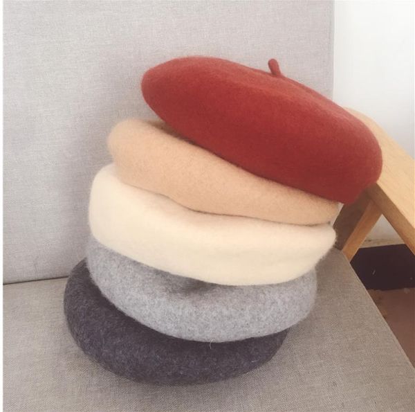 

berets sell 2021 fashion women wool solid color beret female bonnet caps winter all matched warm walking hat cap 17, Blue;gray