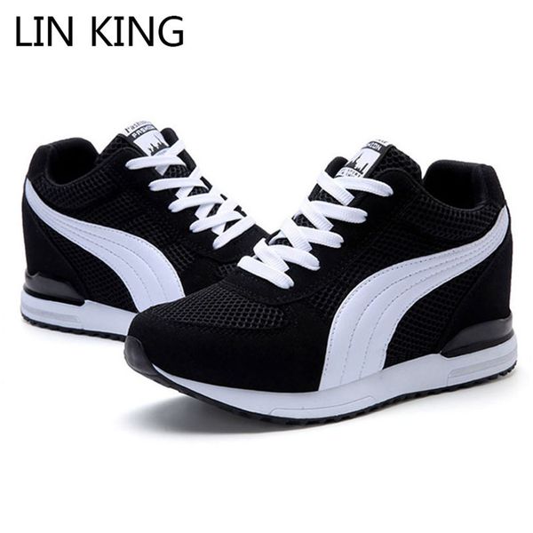 

lin king new spring autumn women vulcanized shoes lace up wedges casual shoes woman height increase shoes high lady sneakers 201201, Black