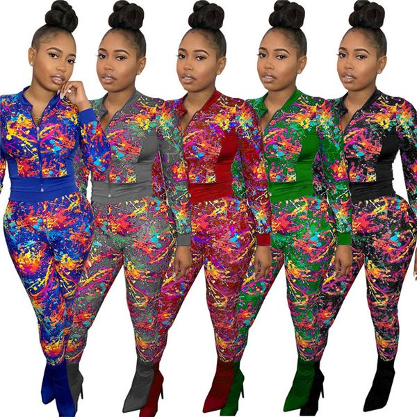 

women jogger suit fall winter clothing long sleeve tracksuits jacket+pants two piece set casual outfits plus size 2x print sports suits 4298, Gray