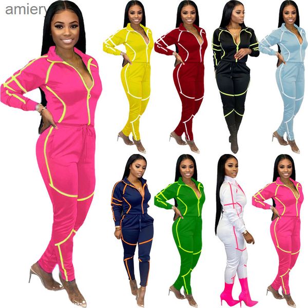 

women fall clothes 2 two piece tracksuits outfits set zipper patchwork coat leggings pants sportswear gym running plus size womens clothing, Gray