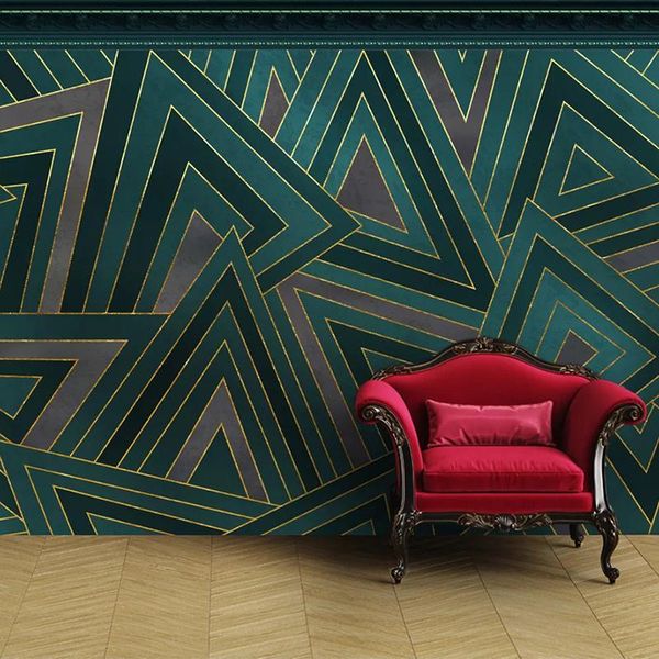 

custom self adhesive mural wallpaper european style gold lines geometric pattern living room sofa tv background p wall paper f bbyobd