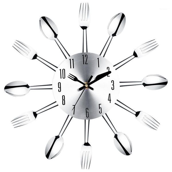 

stainless steel knife and fork spoon kitchen restaurant wall clock home decoration1