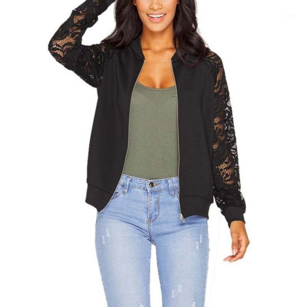 

wholesale- brand 2017 girl plus size casual lace baseball jacket women sweatshirts zipper thin bomber jacket long sleeves coat1, Black;brown