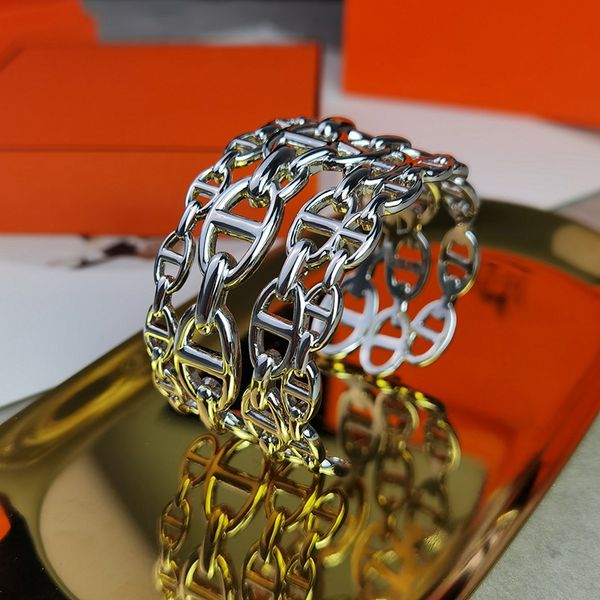 

famous brand h buckle new fashion hollow ladies bracelet designer asian gold 925 silver bracelet hip-hop style ladies bracelet original box, Golden;silver